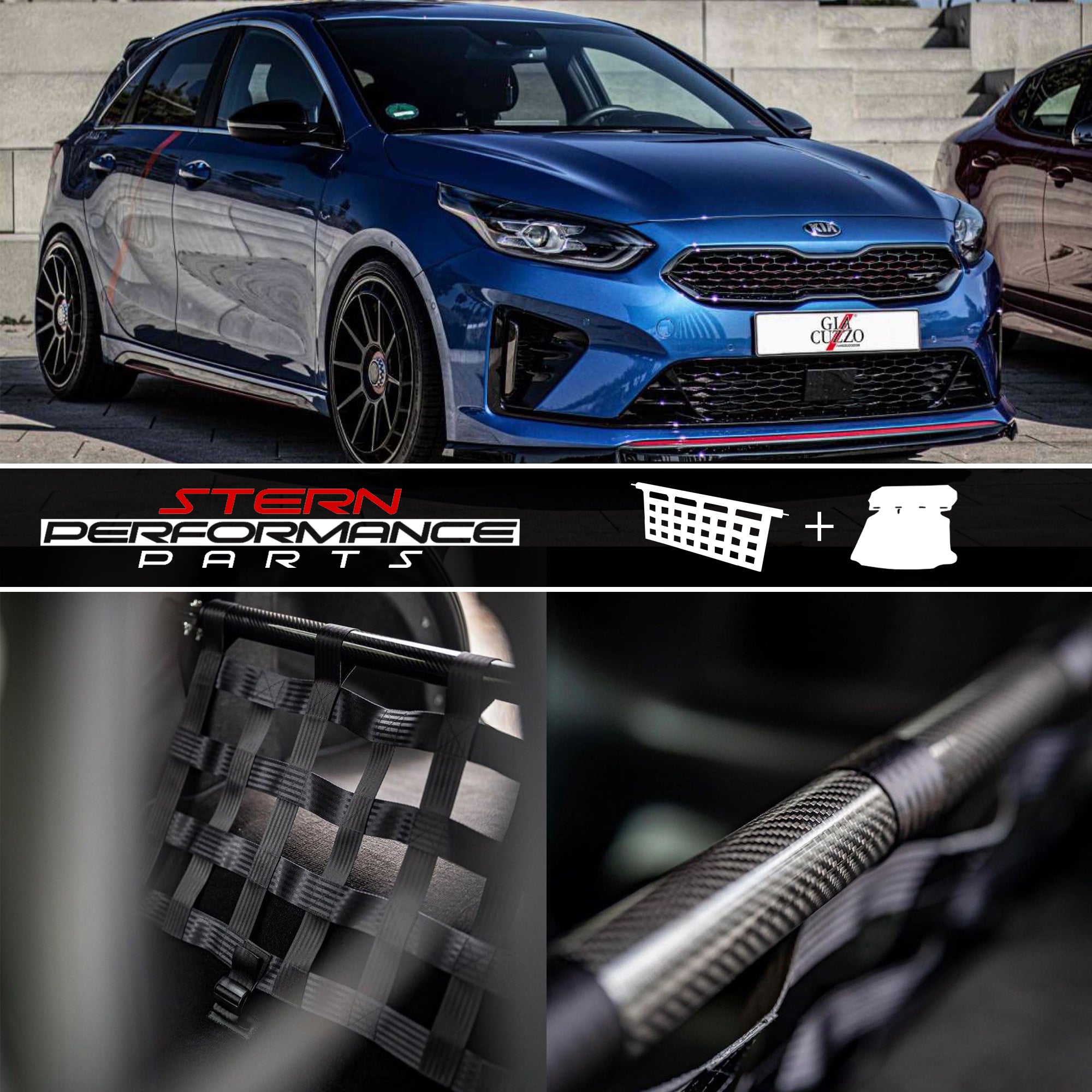 Clubsport Komplettset - Strebe mit Netz und Teppich für Kia Ceed GT Stern Performance Parts