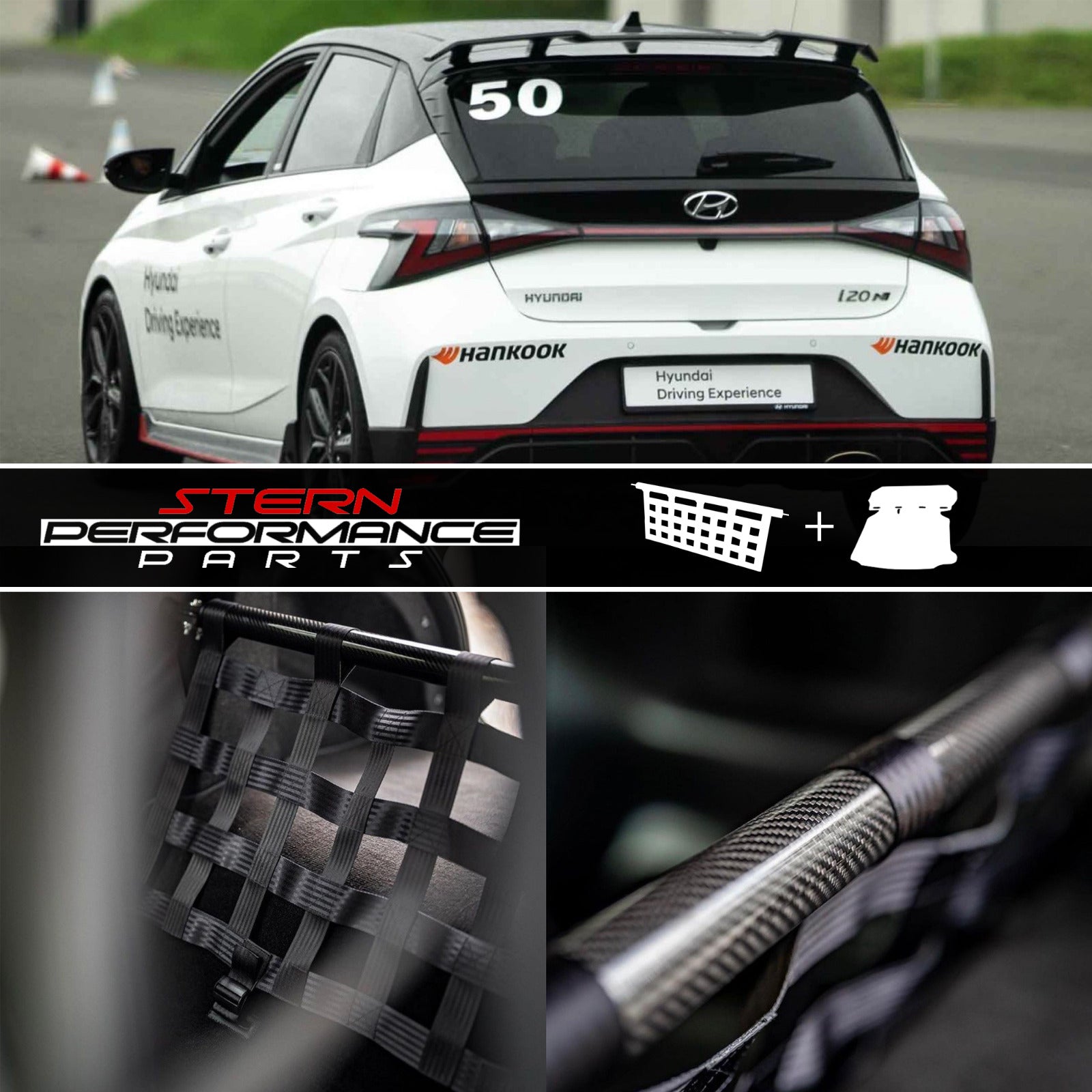 Clubsport Komplettset - Strebe mit Netz und Teppich für Hyundai I20N Stern Performance Parts