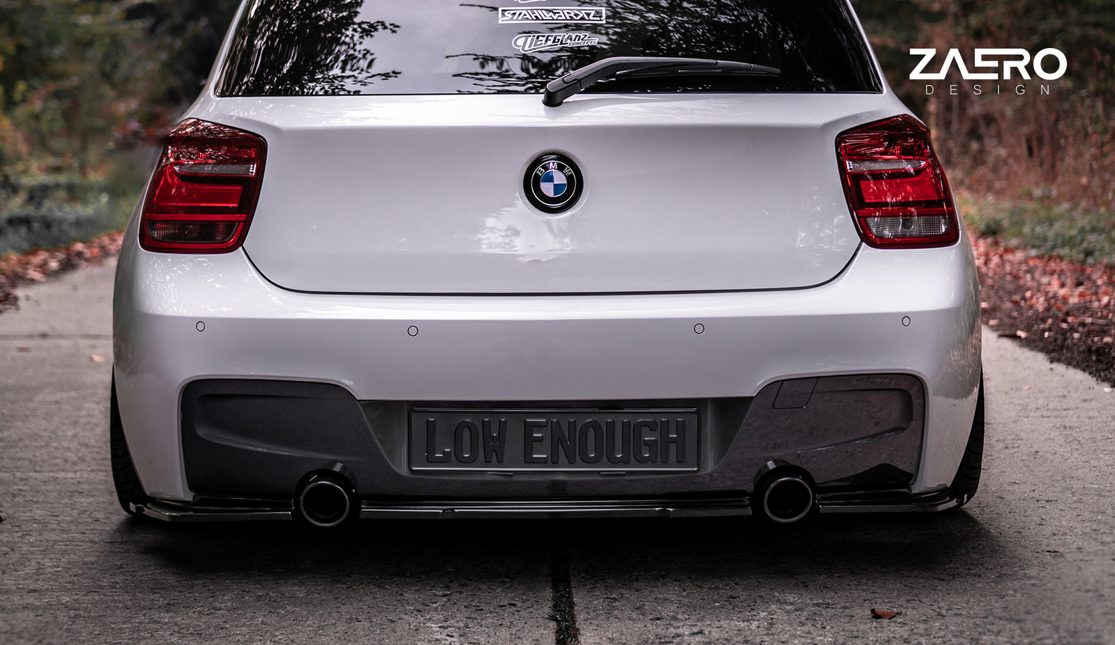 Zaero Design EVO-1 Diffusor-Erweiterung passend für BMW 1er F20 F21 M135i Pre-LCI – Heckansicht