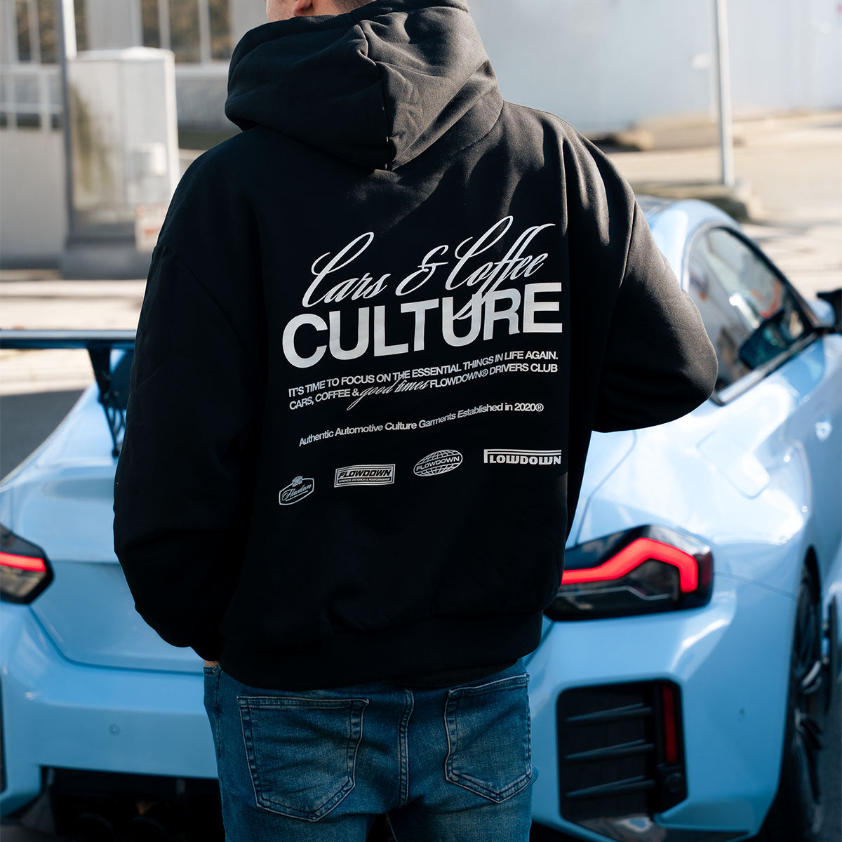 FLOW DOWN® Cars & Coffee Hoodie 500gsm – Oversized Fit   FLOW DOWN®