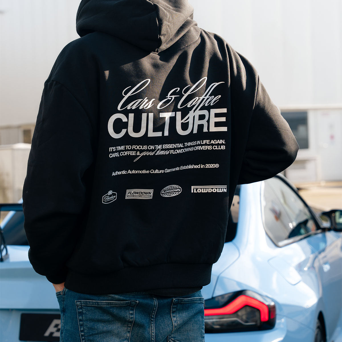 FLOW DOWN® Cars & Coffee Hoodie 500gsm – Oversized Fit   FLOW DOWN®