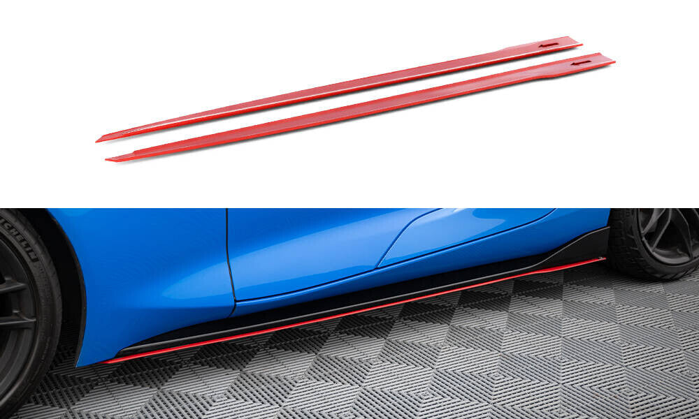 Seitenschweller Ansatz Cup Leisten V.2 Rot Hochglanz passend für Toyota Supra Mk5 am Fahrzeug